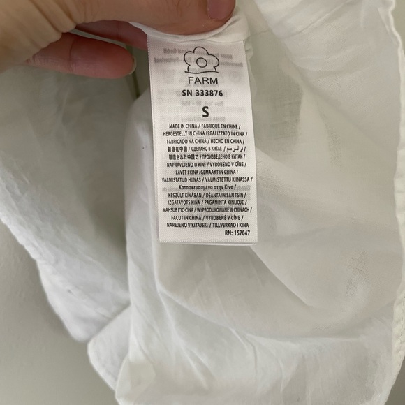 Farm Rio Off White 100% Linen Milani Puff Sleeve V Neck Mini Dress Palm Tree Sm - Picture 7 of 8